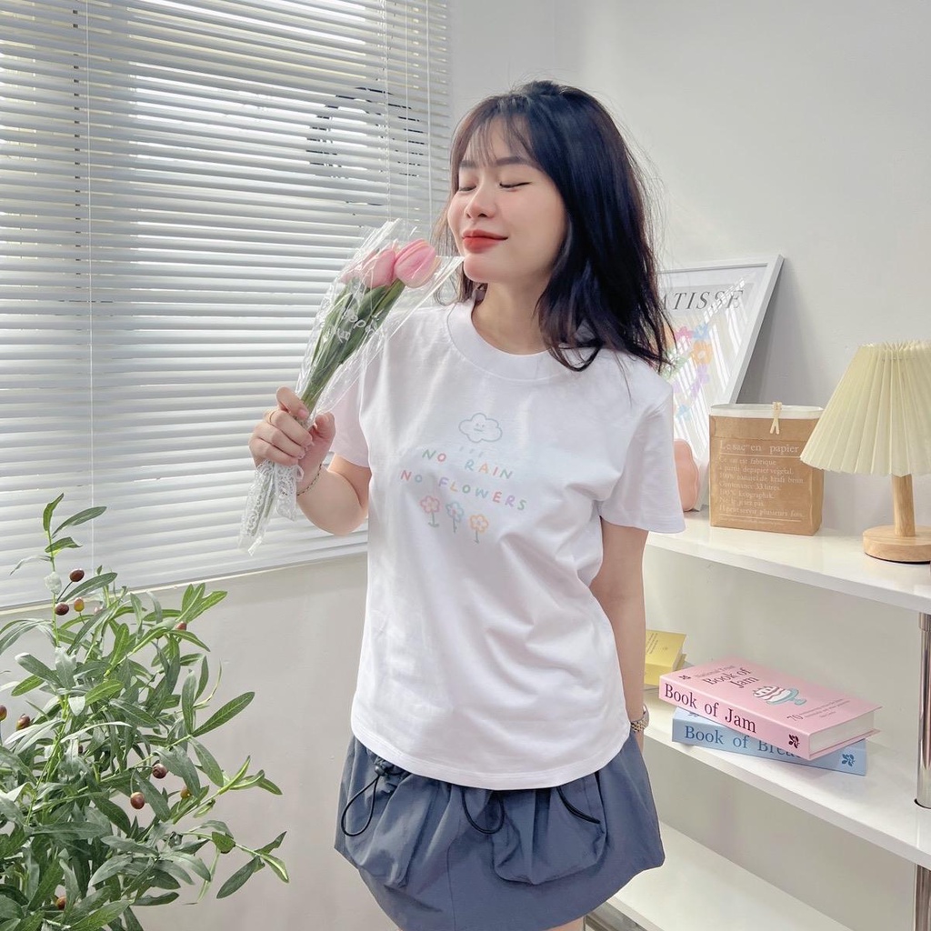 Áo baby tee No Rain No Flowers dễ thương áo thun nữ form vừa cotton 2c