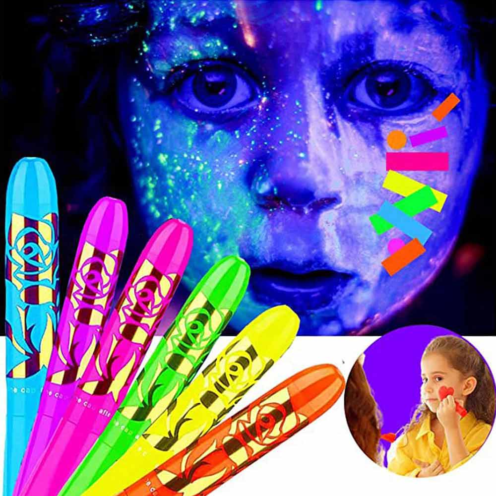 6PCS Neon Face Paint Pen Body Paint Glow in the Dark Makeup Supplies for Party
