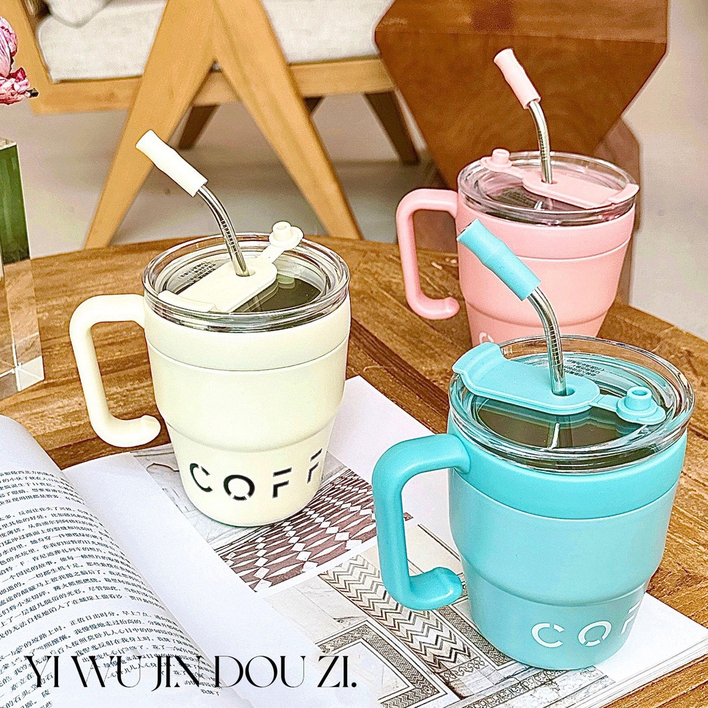 Ly giữ nhiệt uống cafe, cốc giữ nhiệt, cốc nước có ống hút phong cách thể tích 480ML,chất liệu inox sus 304(BN80)