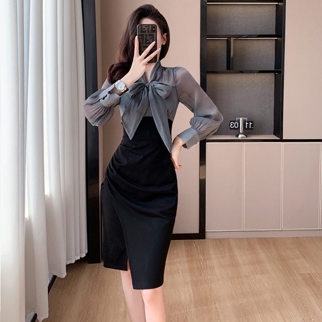 Mqaq Thu Đông Ghép Nối Ôm Dáng Chuyên Nghiệp Thiết Kế Thắt Nơ Cho Thu Đông