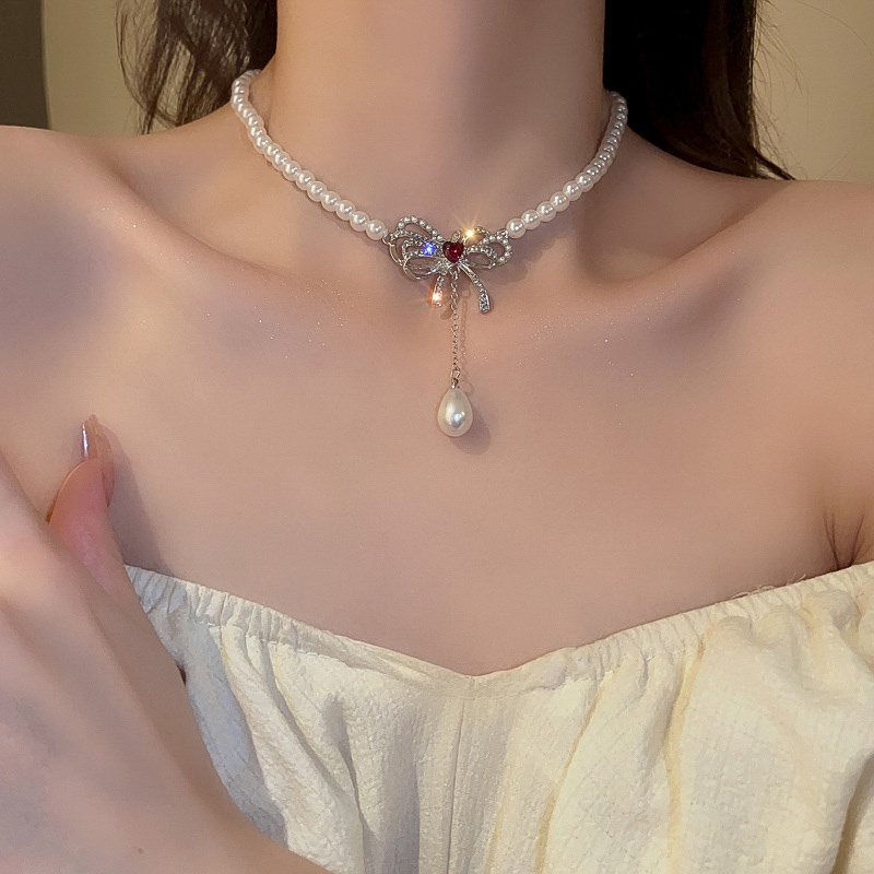 Dây Chuyền Mặt Nơ Đính Ngọc Trai Sang Trọng Cho Nữ