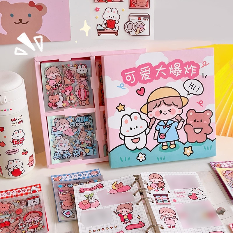 8 set hộp 100 tấm sticker 1000 hình dán chống nước nhiều phong cách cute dễ thương OUYOUVN