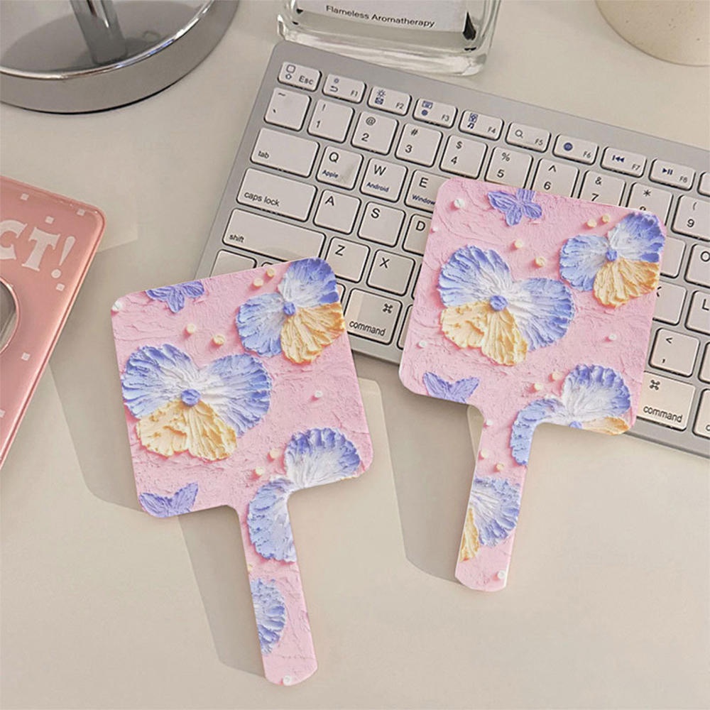 Gương Trang Điểm Cầm Tay Hình Vuông Cỡ Nhỏ Họa Tiết Hoa Xinh Xắn