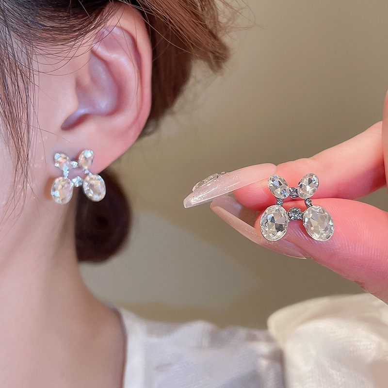 Chic Bộ Trang Sức Vòng cổ Vòng Tay Bông Tai Vòng Tay Hình oval Hai Lớp Đính Kim Cương Lấp Lánh