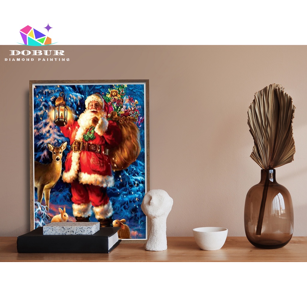 DOBUR | Bộ Tranh Đính Đá Tự Làm Họa Tiết Độc Đáo | Tranh Vải Bạt Treo Tường Trang Trí Giáng Sinh Hình Tròn 5d diy Có Số