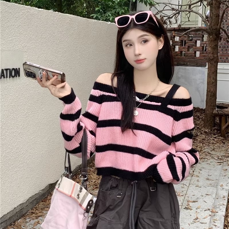 Áo sweater Dệt Kim Trễ Vai Thời Trang Thu Đông Kiểu Dáng Mới Quyến Rũ