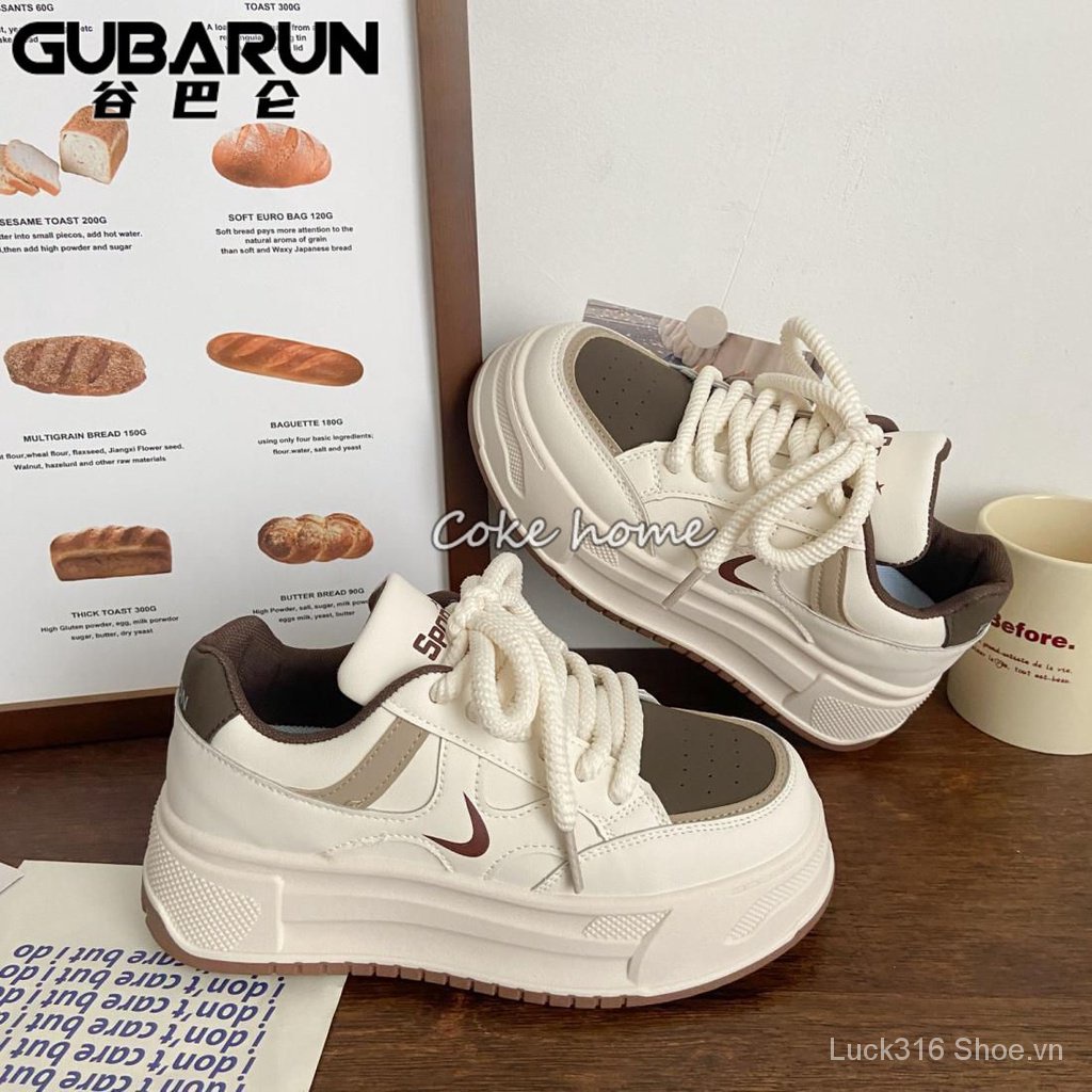 Giày Thể Thao Da Đế Dày Màu Trắng Sữa Thời Trang Mùa Thu Hàn Quốc 2023