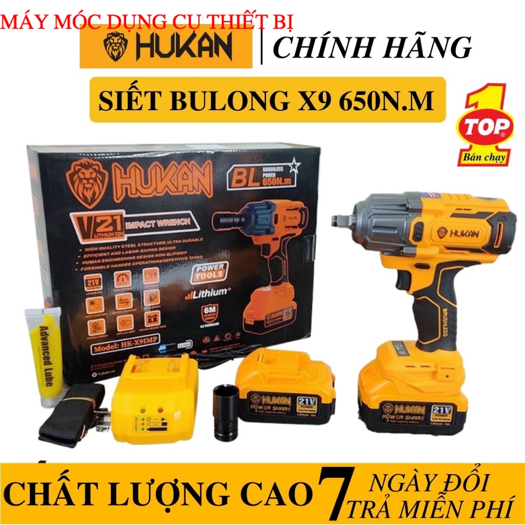 Máy siết Bulong ô tô HUKAN HK-X9 IMP Không Thổi Than Lực Siết 650n.m - Siết bulong ô tô cao cấp máy 