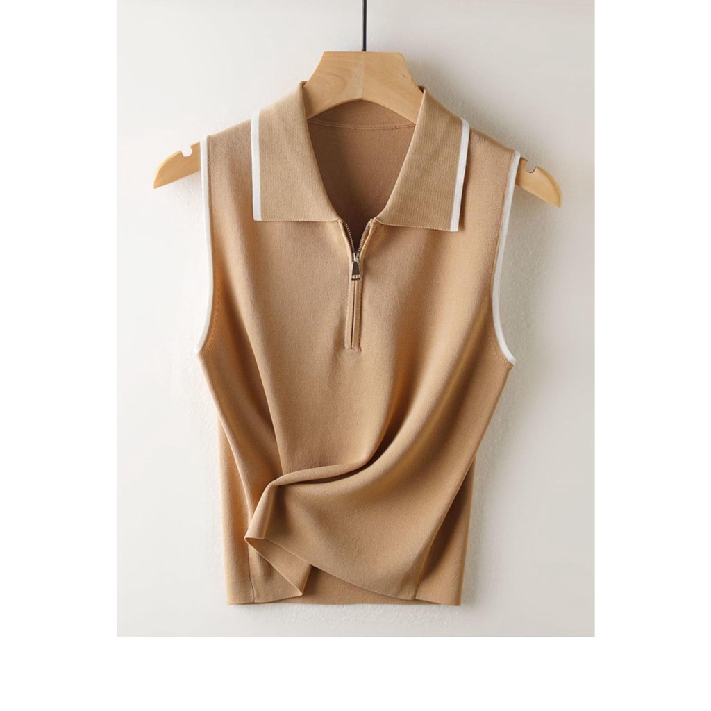 Áo tank top Sát Nách Dáng Ôm Phối Khóa Kéo Thời Trang Mùa Hè Cho Nữ