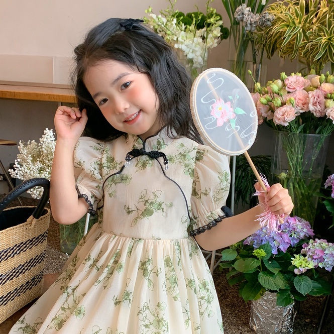 Đầm Sườn Xám Phong Cách Mùa Hè Mới Cho Bé Gái Từ 1-15 Tuổi