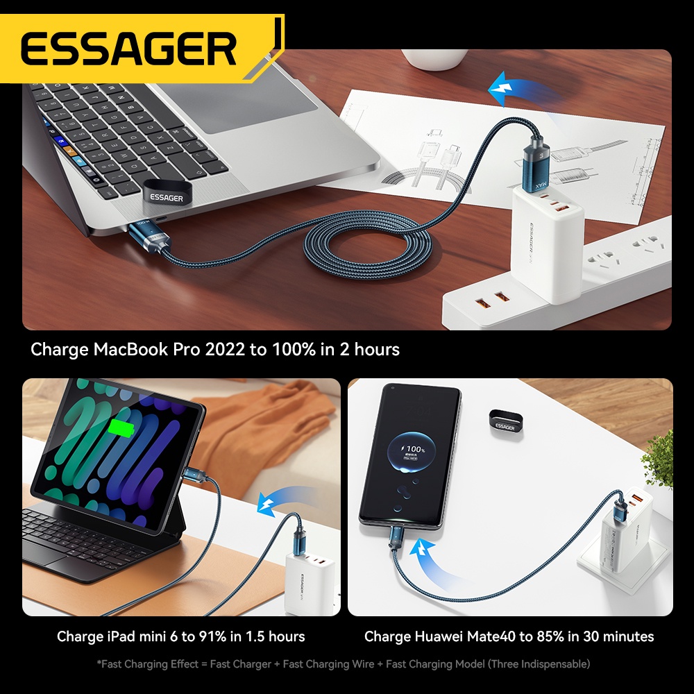 Essager Dây Cáp Sạc Nhanh 100w pd 5a Chuyên Dụng Cho macbook pro xiaomi huawei p30 pro samsung