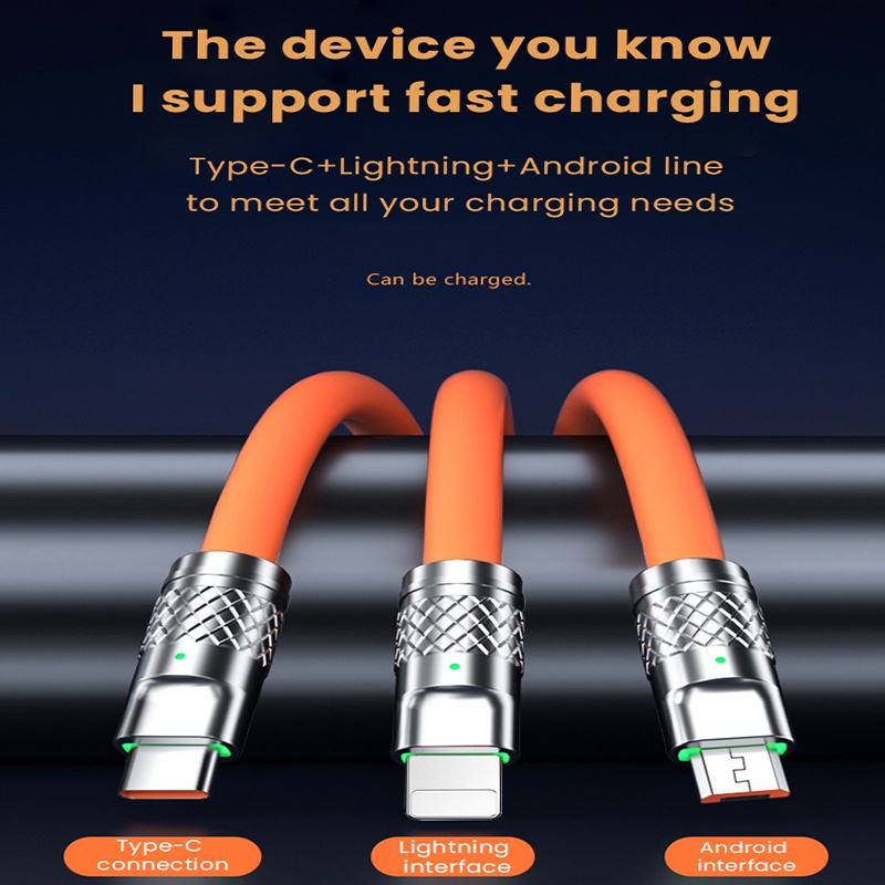 Dây Cáp Sạc 3 Trong 1 120w 66w type-c 120w Siêu Nhanh Cho iphone samsung xiaomi wird