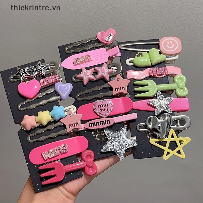 Set 7 Kẹp Tóc Kim Loại Hình Ngôi Sao / Trái Tim Xinh Xắn y2k vn