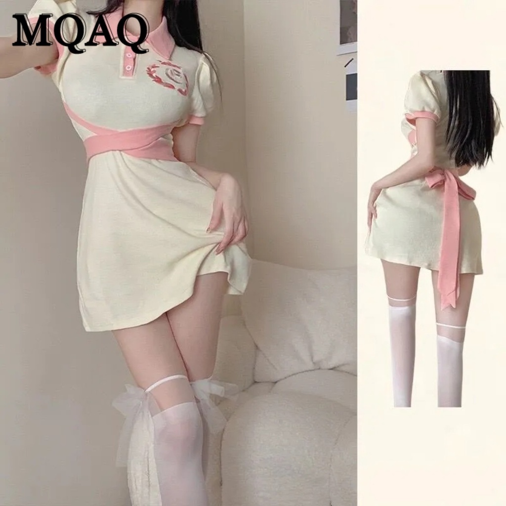 Mqaq Đầm Chiết Eo Màu Trơn Dễ Thương