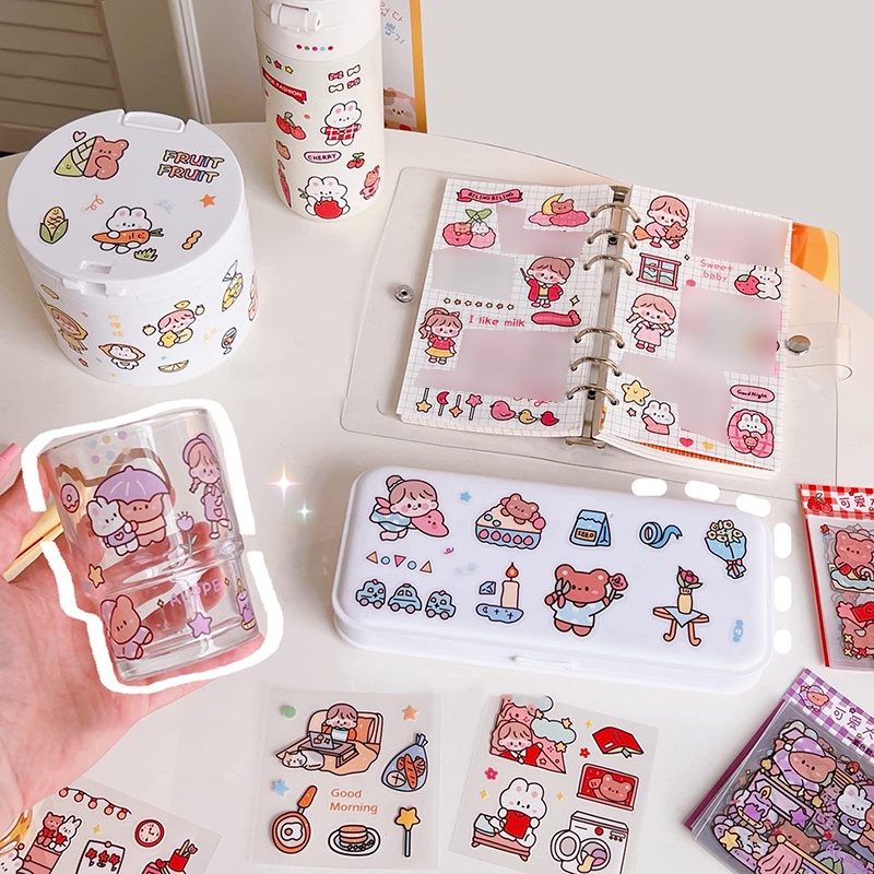 Set hộp 100 tấm sticker 1000 hình dán chống nước nhiều phong cách cute dễ thương   RYVN