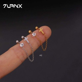 7uanX 1 Bông Tai Dây Xích Đôi Bằng Thép Không Gỉ Đính Đá zircon 20gauge