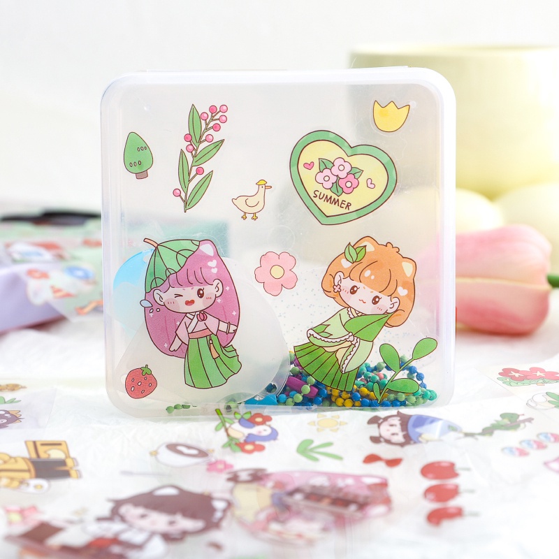 - Nhãn dán sticker 100 tờ dễ thương cho bé, nhãn dán dễ thương, đồ văn phòng phẩm