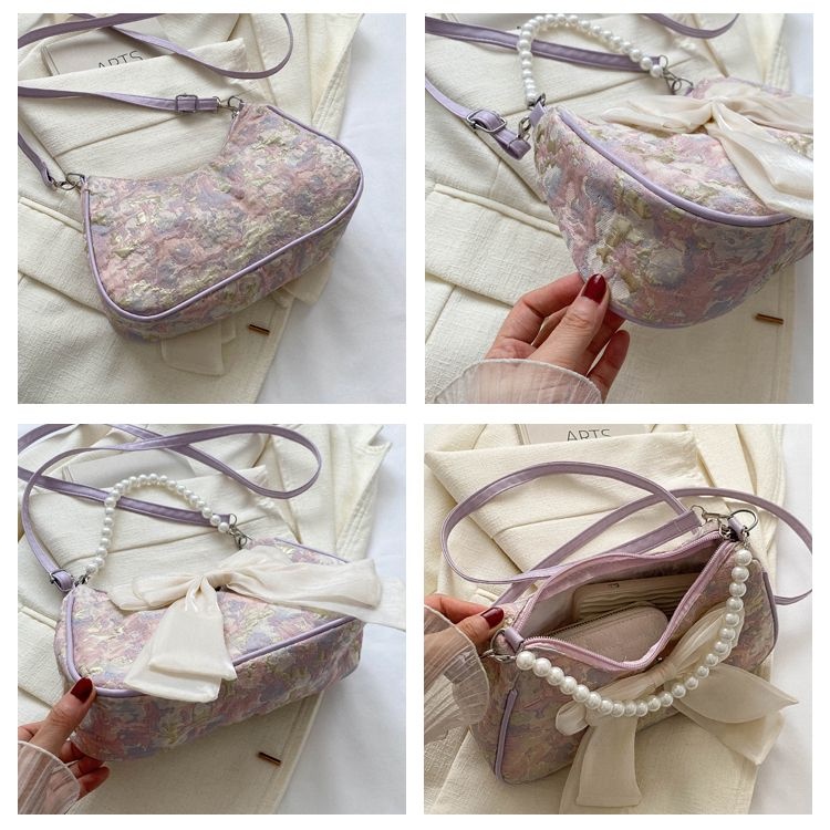 Niche Túi Đeo Chéo Đính Nơ Ngọc Trai Thời Trang Dành Cho Nữ