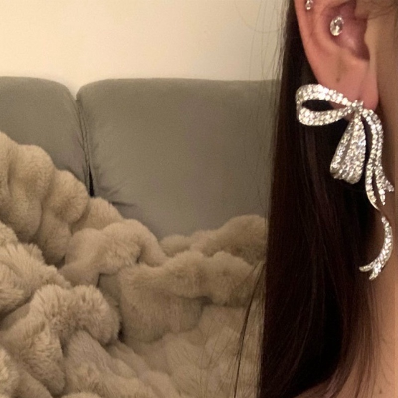 Đôi Khuyên Tai Dáng Dài Đính Nơ Ruy Băng Sang Trọng Lãng Mạn Cho Nữ