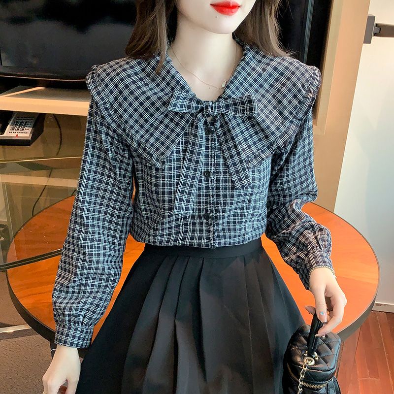 Áo Sơ Mi Tay Dài Cổ Búp Bê Họa Tiết Kẻ Sọc Phong Cách Pháp Thời Trang Mùa Thu 2023 Mới Cho Nữ