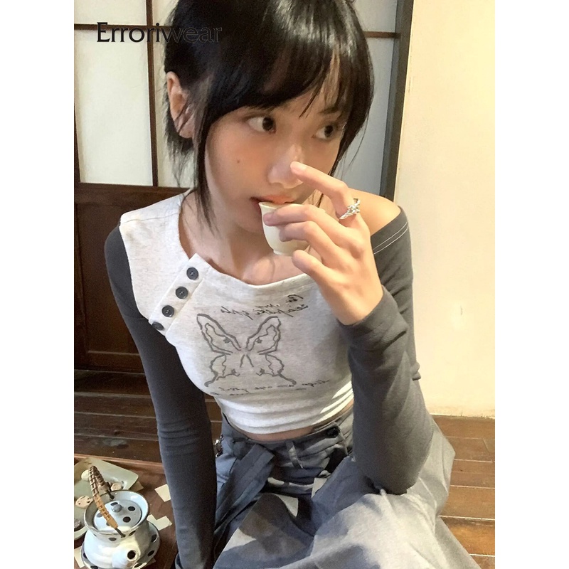 Áo Thun Tay Dài Lệch Vai Cài Nút Thời Trang Cho Nữ 2023