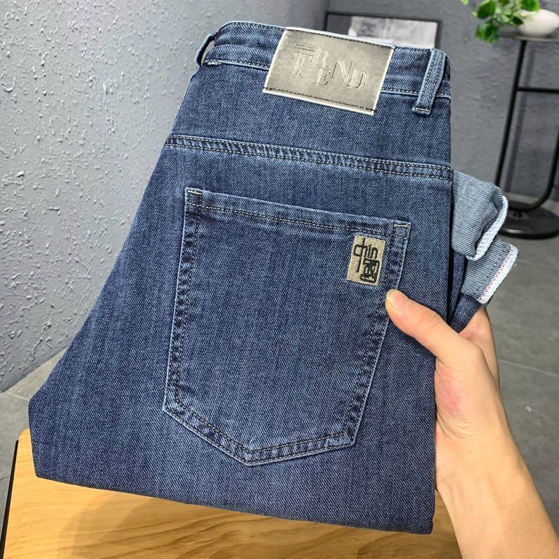 Quần Jean Lưng Vừa Dáng Ôm Co Giãn Thêu Họa Tiết Cá Tính Dễ Phối Đồ Cho Nam