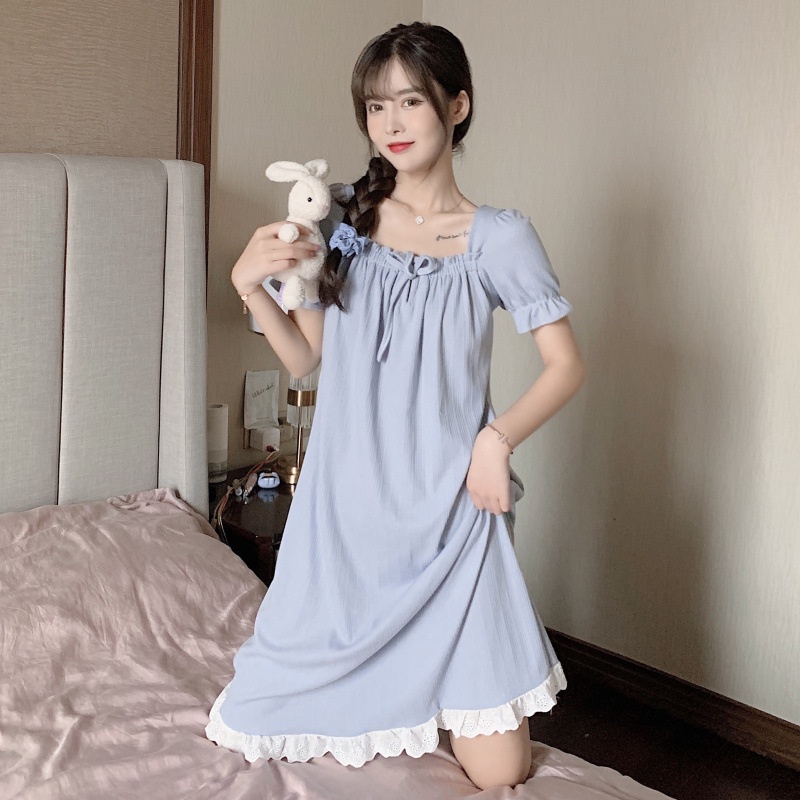 🔥Váy đan dây🔥Đầm Ngủ Phối Ren Hoa Mỏng Phong Cách Công Chúa Mới Mùa Hè Cho Nữ