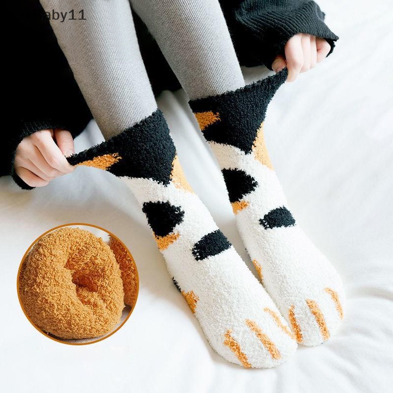 Vớ Lông Cừu Dày Ấm Áp In Hình Dấu Chân Chó Mèo 3d Dễ Thương Cho Nữ