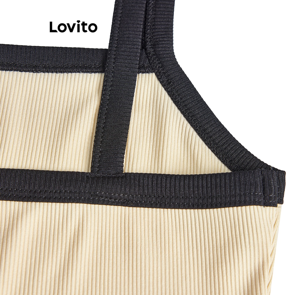 Áo ba lỗ Lovito phối viền tương phản cơ bản màu trơn phong cách thường ngày cho nữ L58AD006