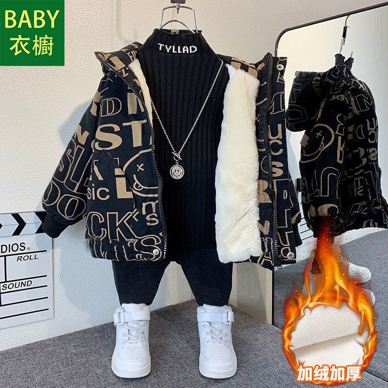 Áo Khoác Thu Đông Lót Lông Cừu Dáng Vừa Kích Thước Lớn Phong Cách Mới 2023 Cho Bé Trai