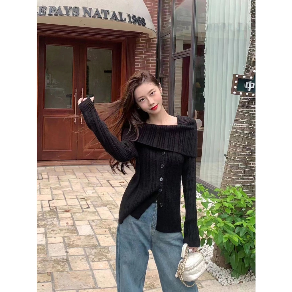 Áo cardigan dệt kim dài tay màu trơn tôn dáng ngọt ngào và cay phong cách Hàn Quốc mùa thu cho nữ