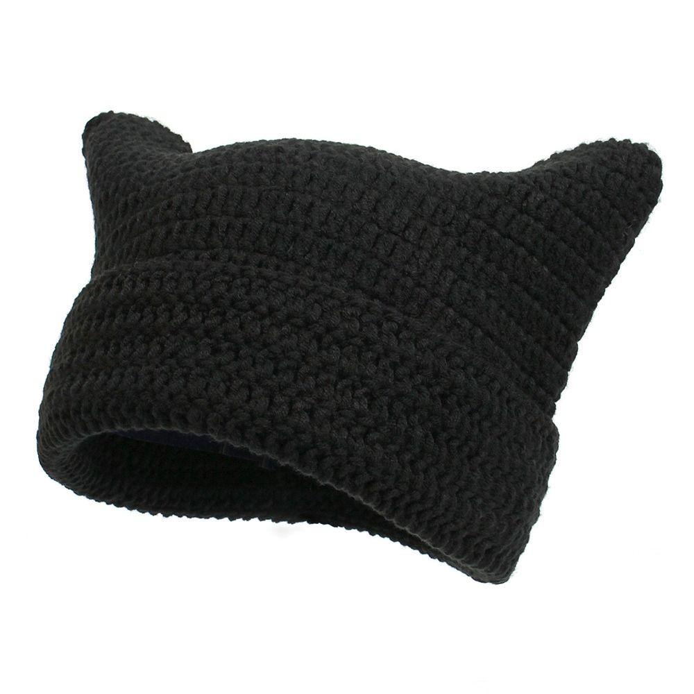 Muvako Mũ Len beanie Nhật Bản Kẻ Sọc Ngang Đính Tai Mèo Dễ Thương Phong Cách gothic punk Giữ Ấm Đơn Giản y2k unisex