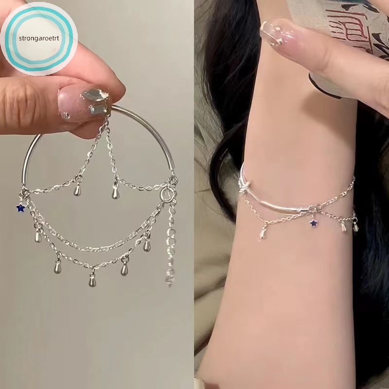 Strongaroet Vòng Tay Dây Xích Mặt Ngôi Sao Năm Cánh Màu Xanh Dương Thanh Lịch Có Thể Điều Chỉnh Thời Trang Trang Sức vn