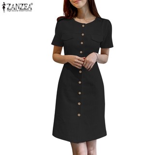 Zanzea Đầm Nữ Ngắn Tay Cổ Bẻ Form Rộng Thời Trang Hàn