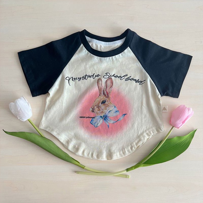 Áo Thun Cotton Viền Chữ U In Hình Bánh Bao Phong Cách Hàn Quốc Cho Bé Gái 1-7 Tuổi