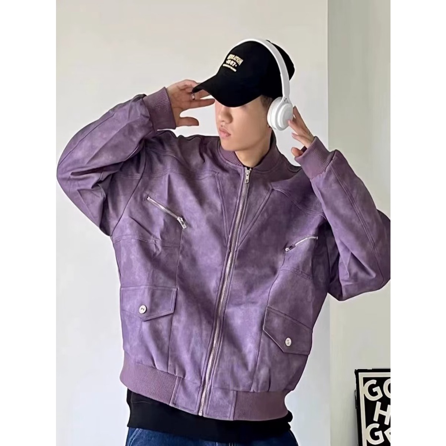 Áo Khoác bomber Da Lộn vintage Mỹ Thời Trang Cho Cặp Đôi