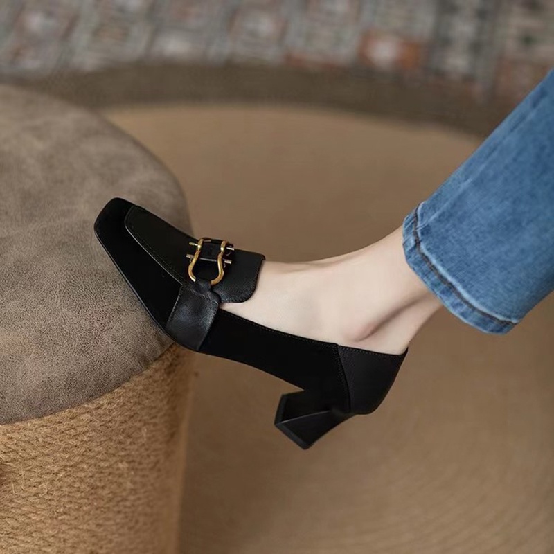 Giày Cao Gót Mũi Vuông Phong Cách retro Pháp Thời Trang Cho Nữ