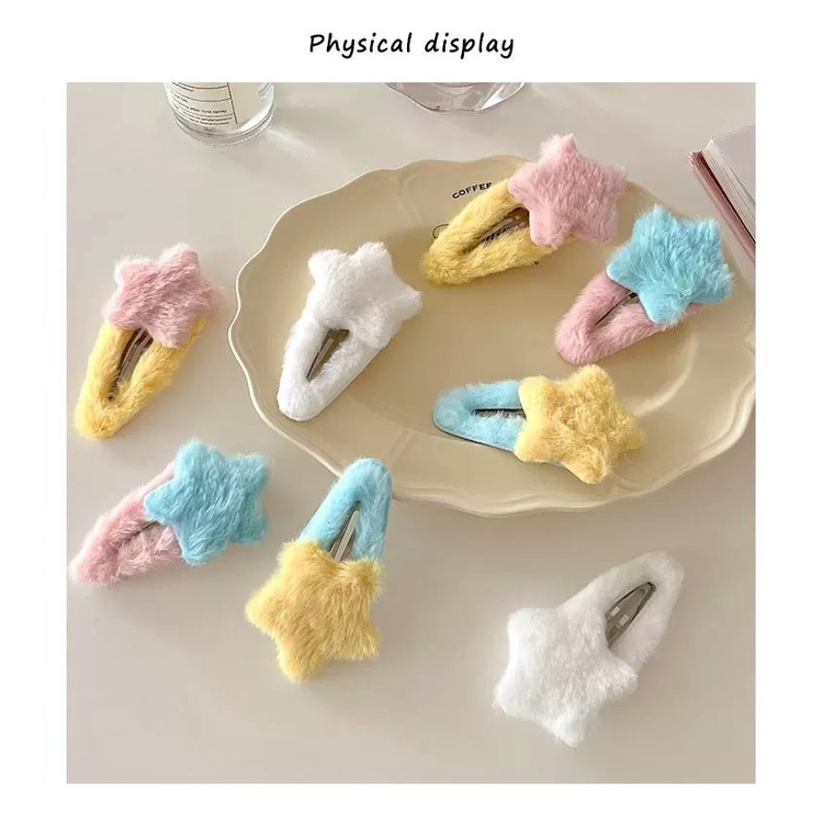 Kẹp Tóc xingx bb y2g dopamine Hình Ngôi Sao Năm Cánh Phủ Lông Tươi Tắn Mùa Thu Đông ins Dễ Thương