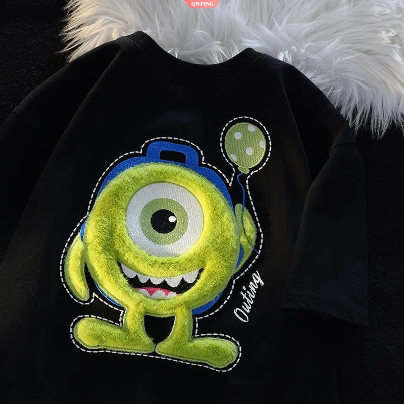 Áo Thun Tay Ngắn Cổ Tròn Dáng Rộng Thêu Hoạt Hình mike Thời Trang Cho Nữ