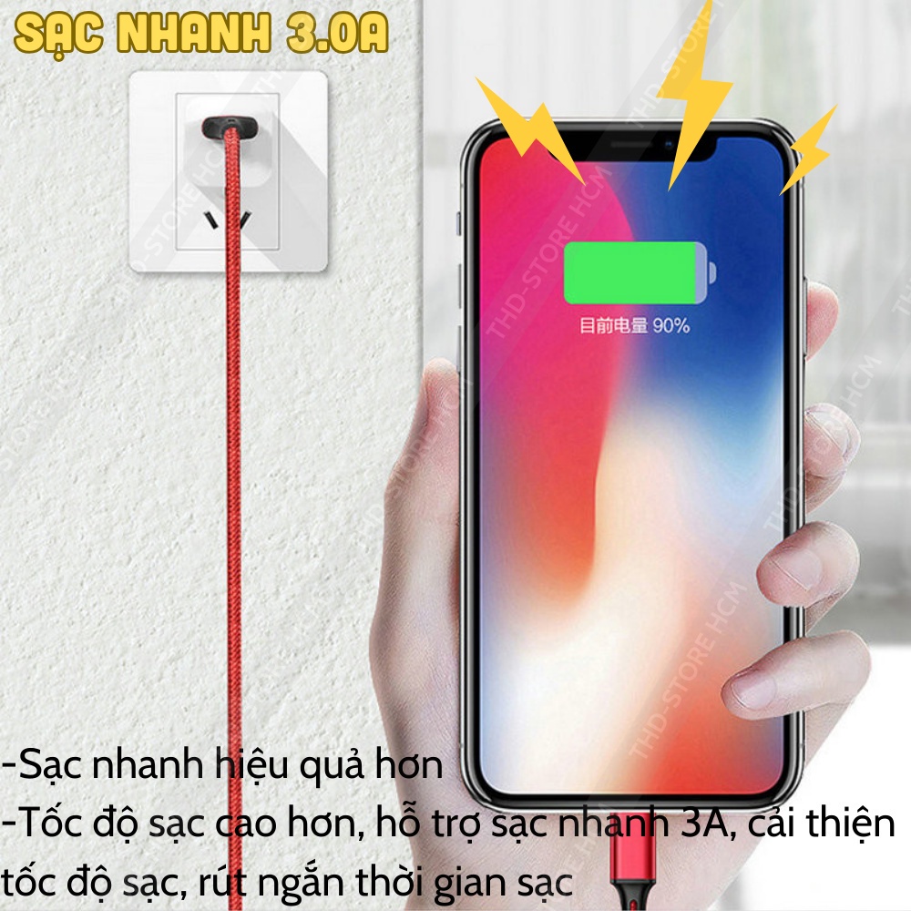 Cáp sạc 3 đầu X82 G01 dây dù lõi đồng hợp kim nhôm không nóng máy cho các dòng điện thoại