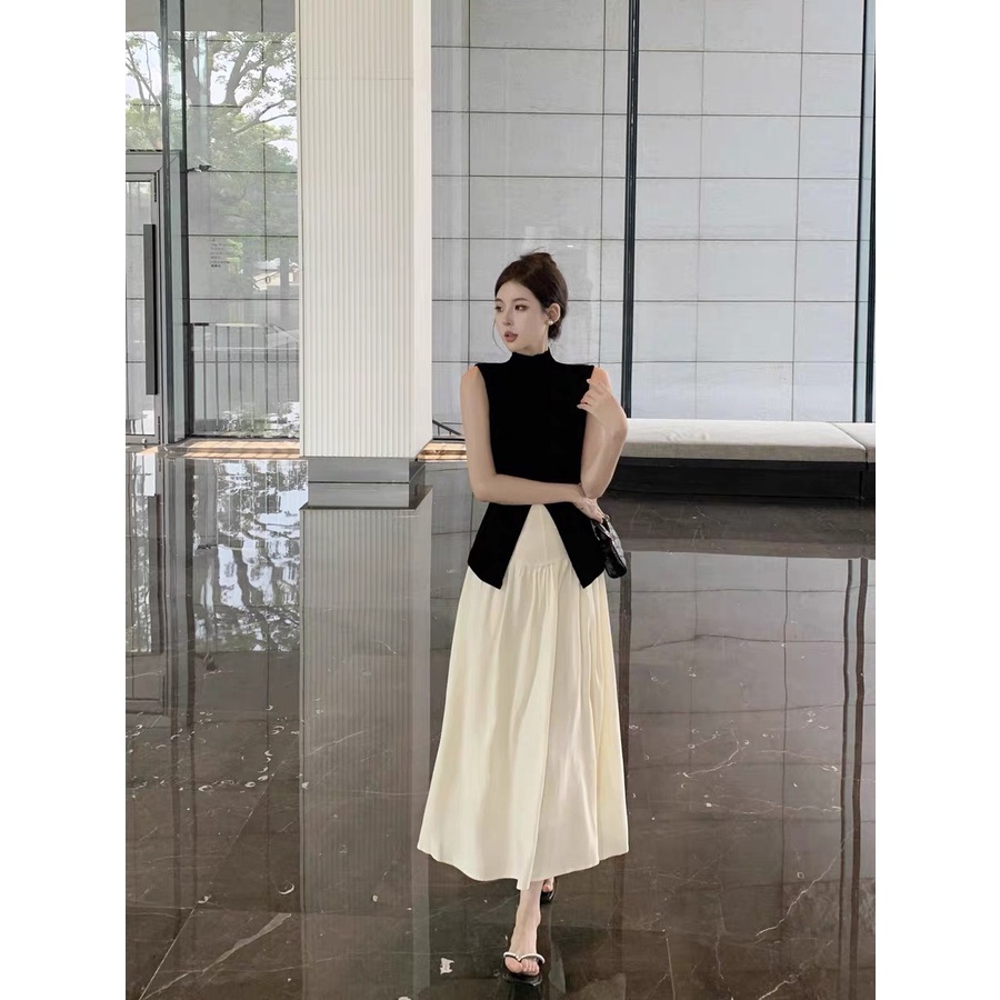 Set áo zip mix chân váy dài xoè siêu xinh phong cách hàn quốc