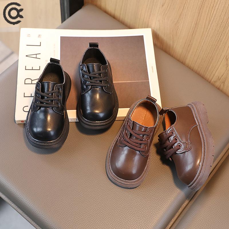 Giày Da Đế Mềm Màu Trơn Cột Dây Chống Trượt Thời Trang Cho Bé