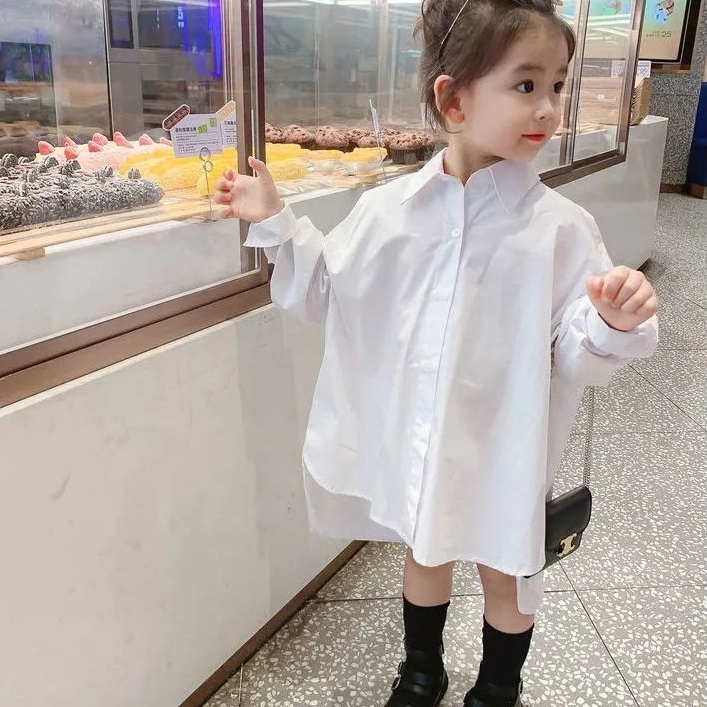 Áo Sơ Mi Trắng Đen Dài Tay Thời Trang Dành Cho Bé Gái 2023