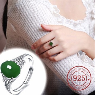 Hetian nhẫn bạc s925 khảm đá ngọc bích màu xanh lá ngọc lục bảo