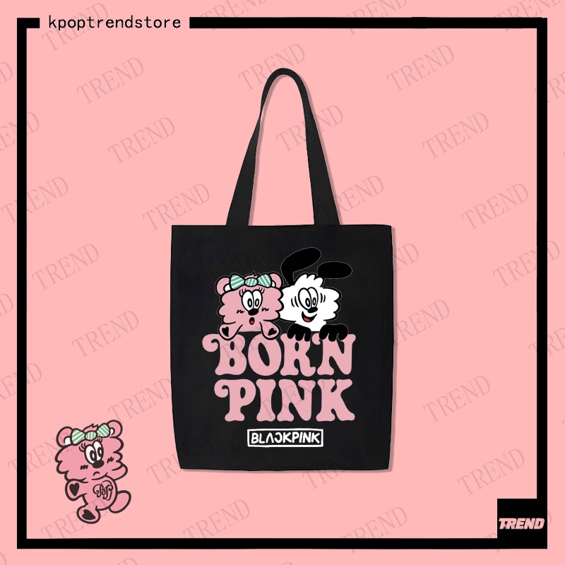 Túi Xách Vải canvas Cỡ Lớn In Họa Tiết Hoạt Hình blackpink x verdy Thời Trang Cho Nữ