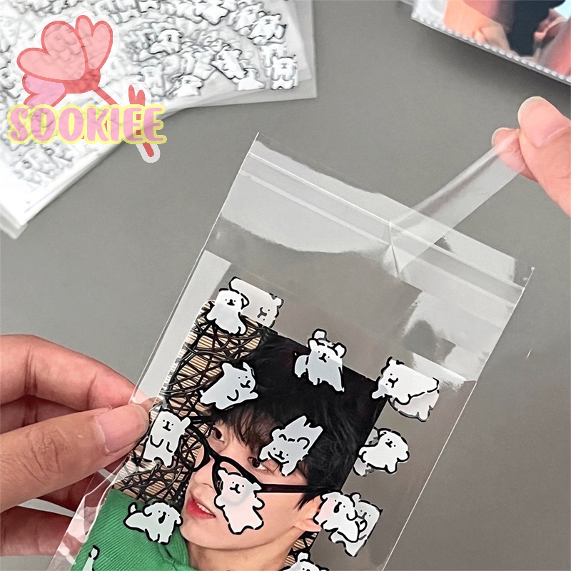 Bộ 50 Túi Đựng Ảnh Trong Suốt Tự Dính Hình Chú Chó Hoạt Hình Dễ Thương