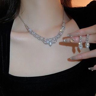  Bộ Vòng cổ + Bông Tai Chữ u Đính Đá Sang Trọng Phong Cách Âu Mỹ 