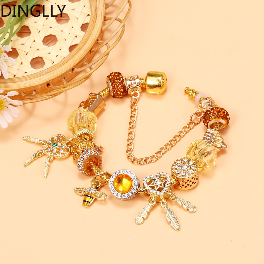 Delly Vòng Tay Chuỗi Hạt Màu Vàng Phối Lưới Giấc Mơ Và Con Ong Thời Trang Giáng Sinh Cho Nữ