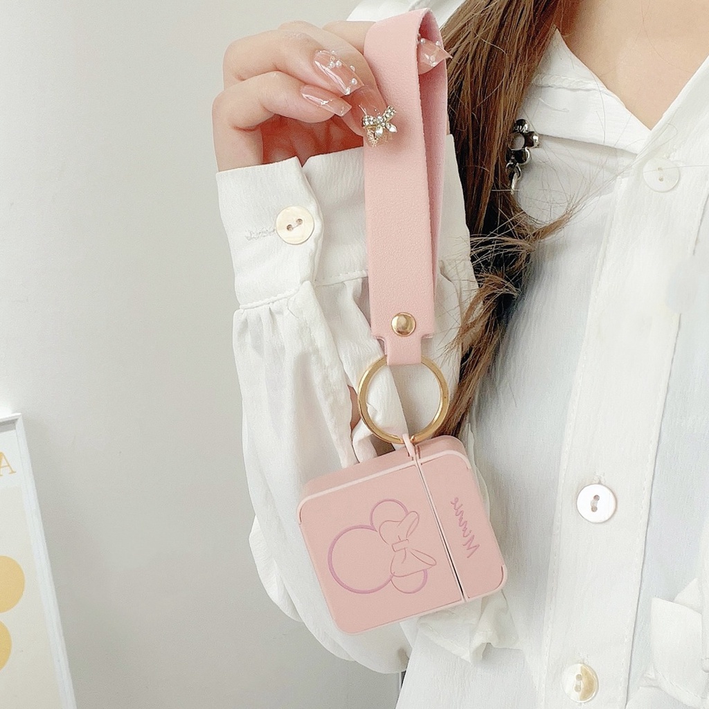 Vỏ Vỏ Bảo Vệ Hộp Sạc Tai Nghe airpods pro 2 3 1 Bằng Da pu + tpu Hình mickey minnie Dễ Thương