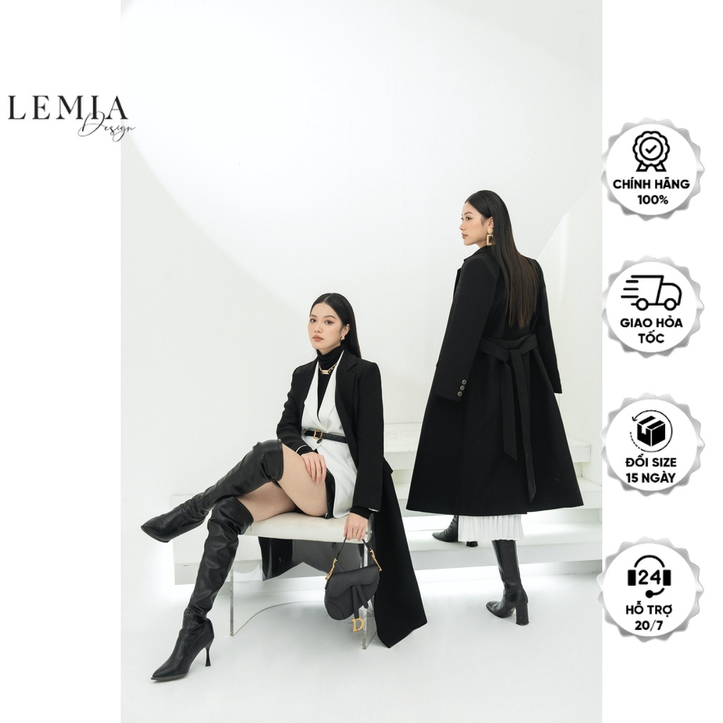 Áo Khoác Măng Tô Dáng Dài Cổ Hai Ve Hai Túi Kèm Đai By LEMIA Design – AMTD2201